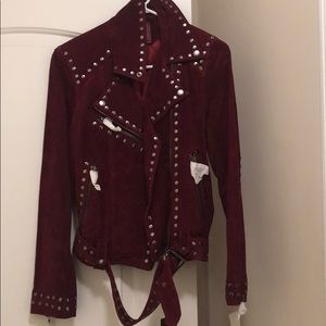Suede dark red studded jacket brand new